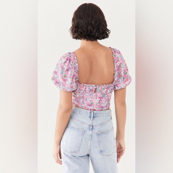 (A3) By Love & Lemons Puff Sleeve Crop Top Floral Print Underwire Top, Size XS - Picture 15 of 16
